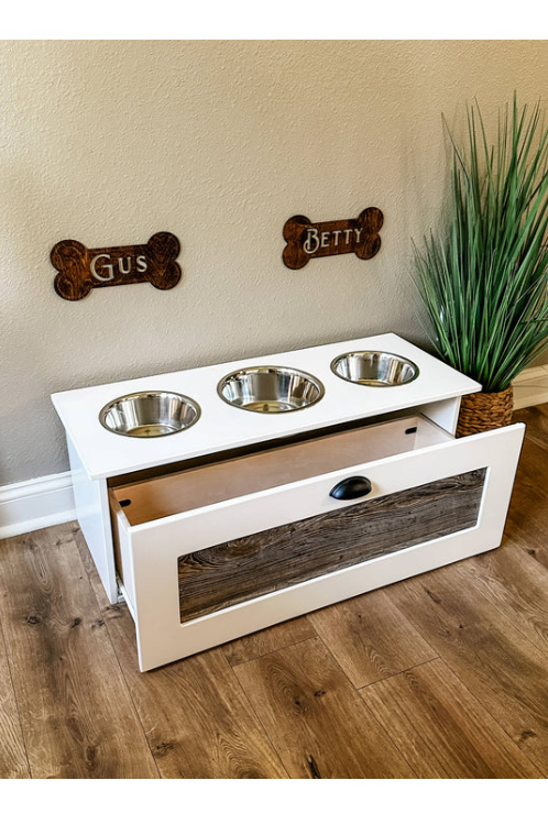 3 bowl elevated dog feeder with storage drawer (w- cl) - more colors