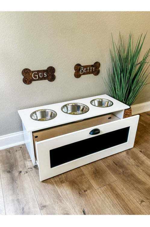 3 bowl elevated dog feeder with storage drawer  - (w-chk) - more colors