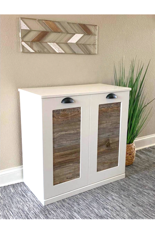 Double style pet food storage in white with a cedar look front farmhouse style - more colors