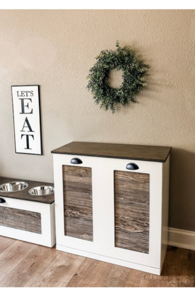 Double style pet food storage cedar look - stained top farmhouse style door