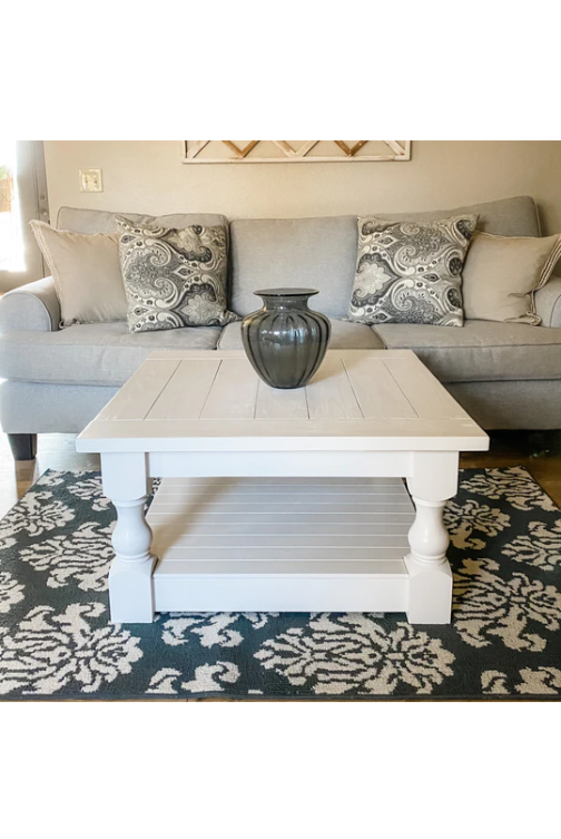Rustic baluster square farmhouse coffee table all over paint no distressing