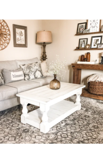 Rustic baluster farmhouse coffee table distressed rectangle all over distressed paint