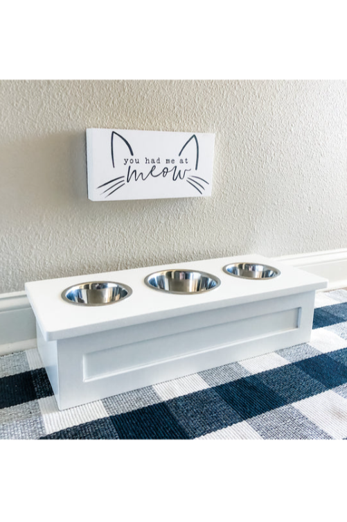 3 bowl small size elevated pet feeder in white