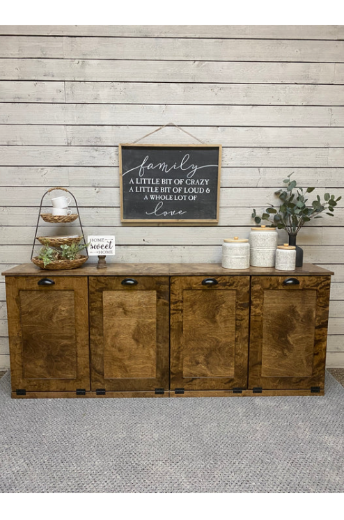 Quad trash cabinet - 4 sorter - in warm brown stain