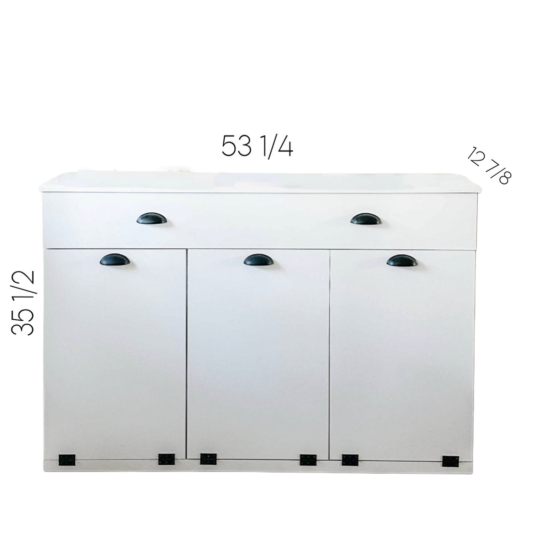 Triple with storage and cabinet in warm brown stain