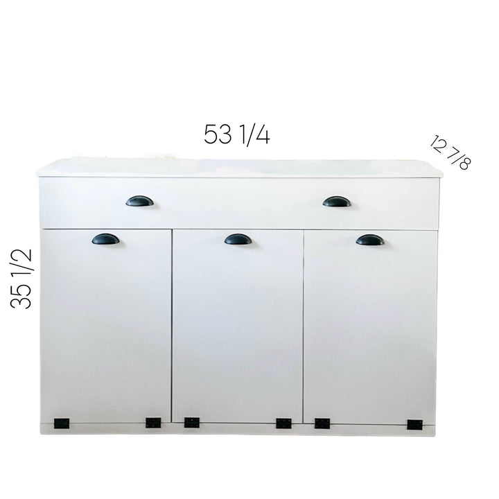 Triple with storage and cabinet in warm brown stain