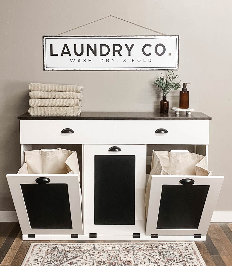 Templeton Laundry with a Storage Drawer in White with a Dark Brown Stained Top