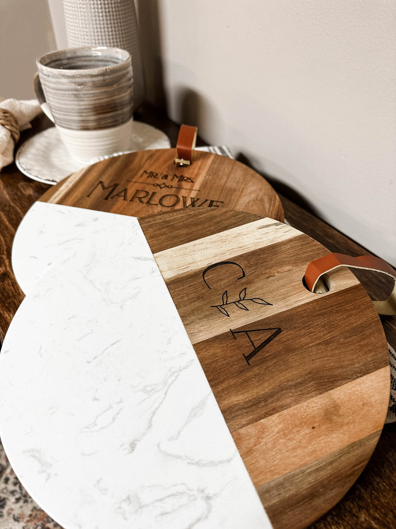 Wood and marble cutting board, personalized