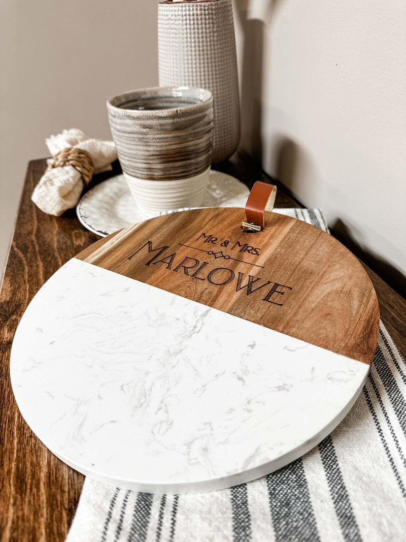 Wood and marble cutting board, personalized