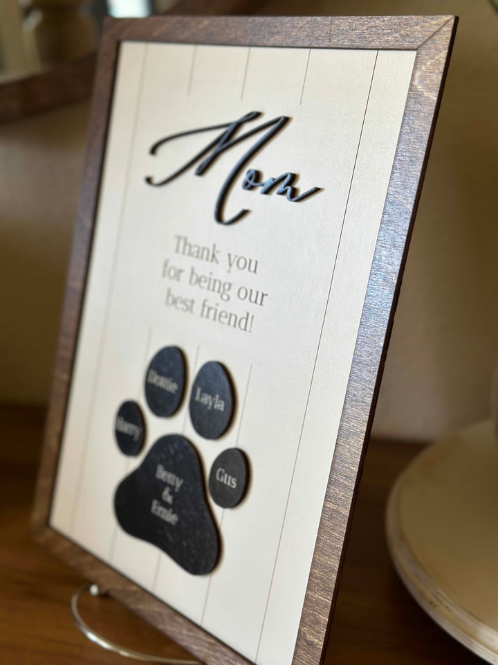 Dog mom personalized paw print sign