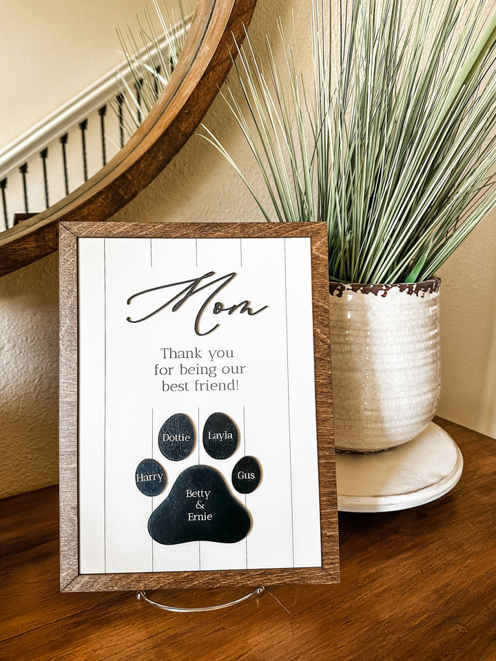 Dog mom personalized paw print sign