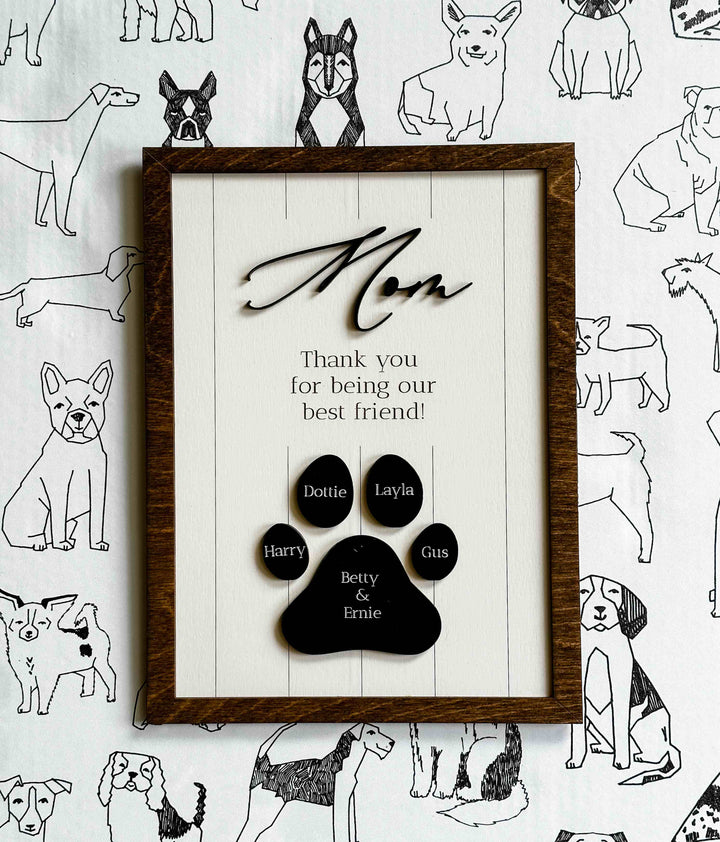 Dog mom personalized paw print sign