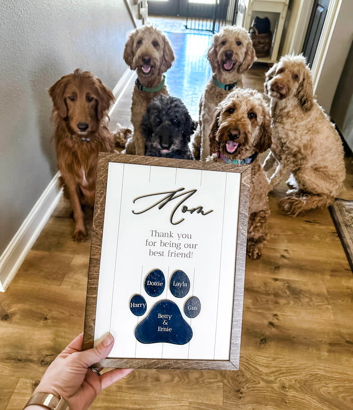 Dog mom personalized paw print sign