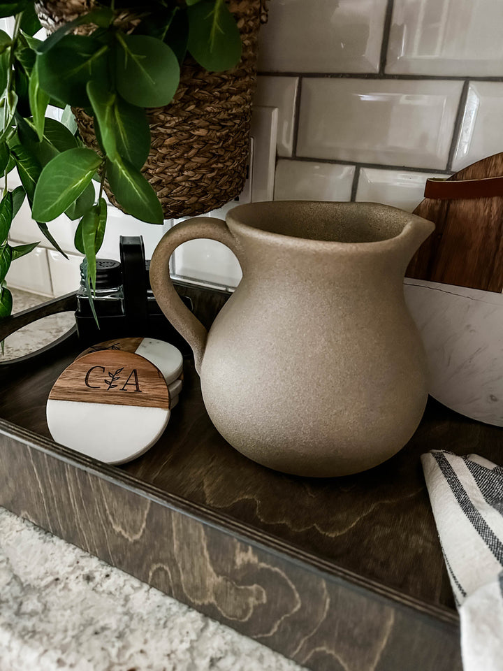 Counter organizer tray in gray brown stain
