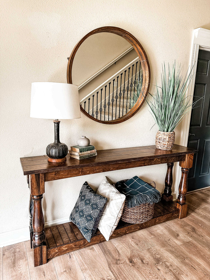Entry table with baluster legs fully stained