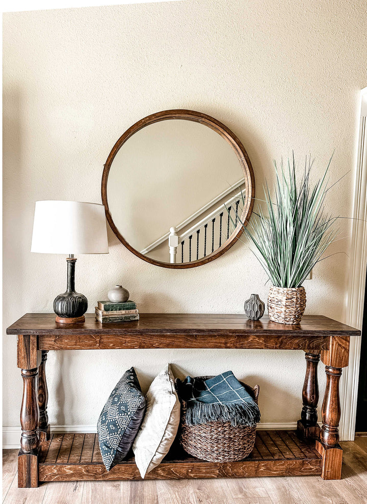 Entry table with baluster legs fully stained