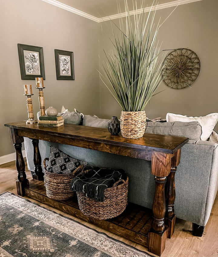 Entry table with baluster legs fully stained