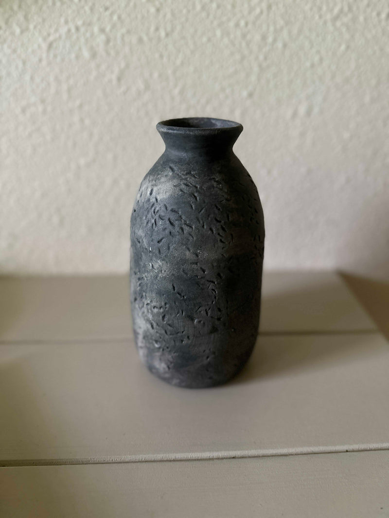 Textured black taper vase