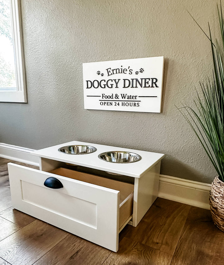 2 bowl elevated dog feeder with storage