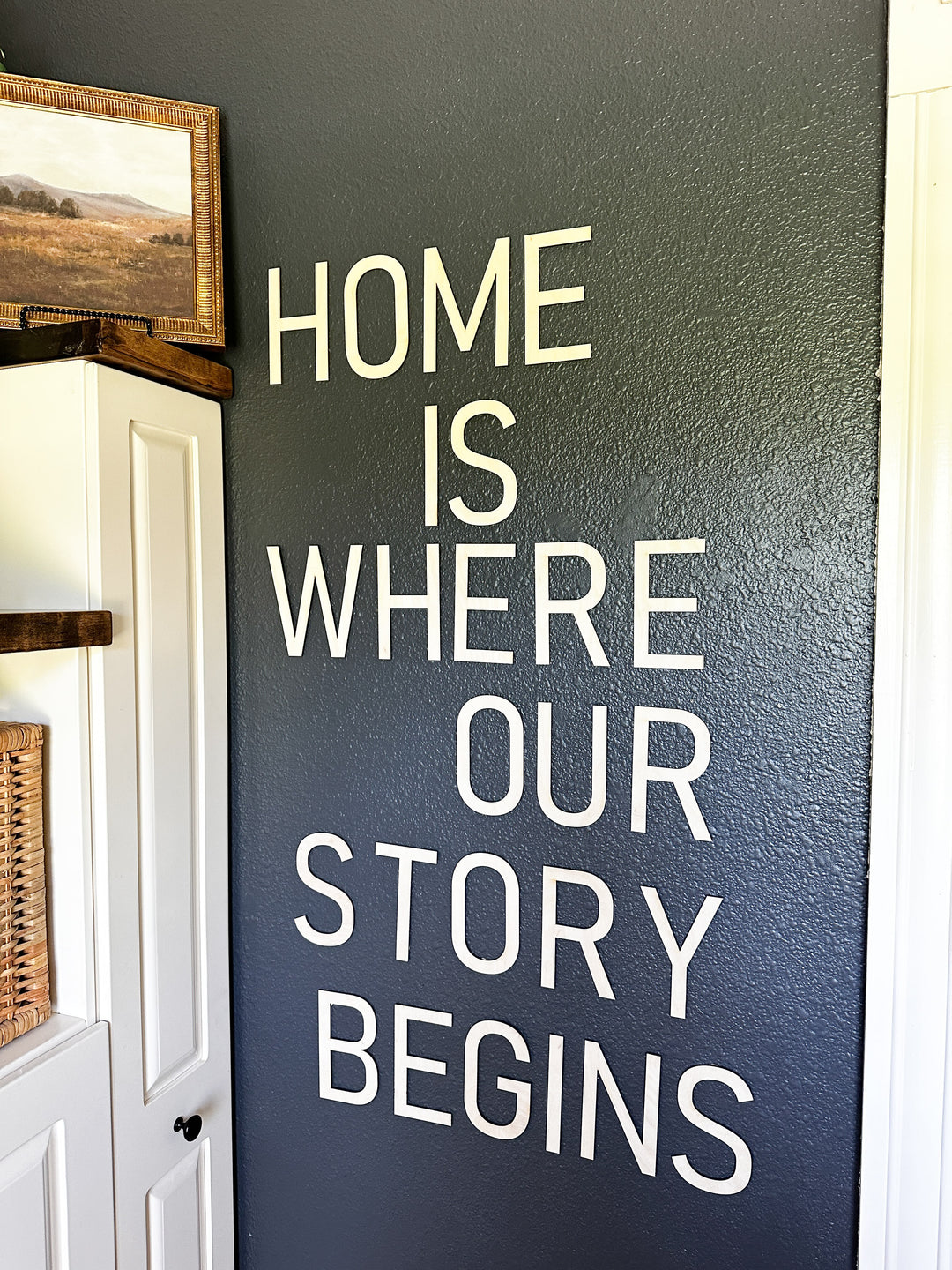 Home is where our story begins alphabet wall hanging