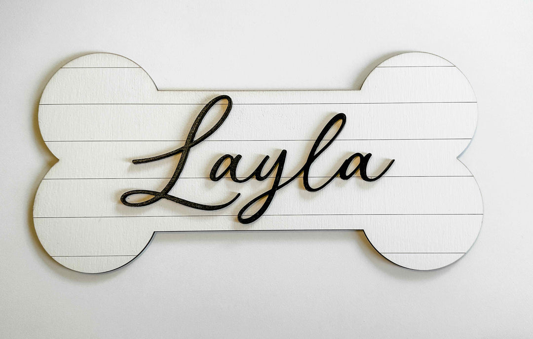 Farmhouse shiplap look dog bone sign 3-d cursive font