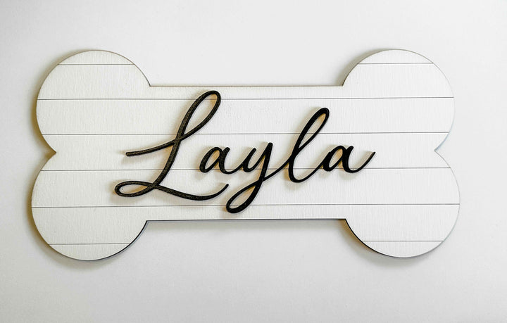Farmhouse shiplap look dog bone sign 3-d cursive font