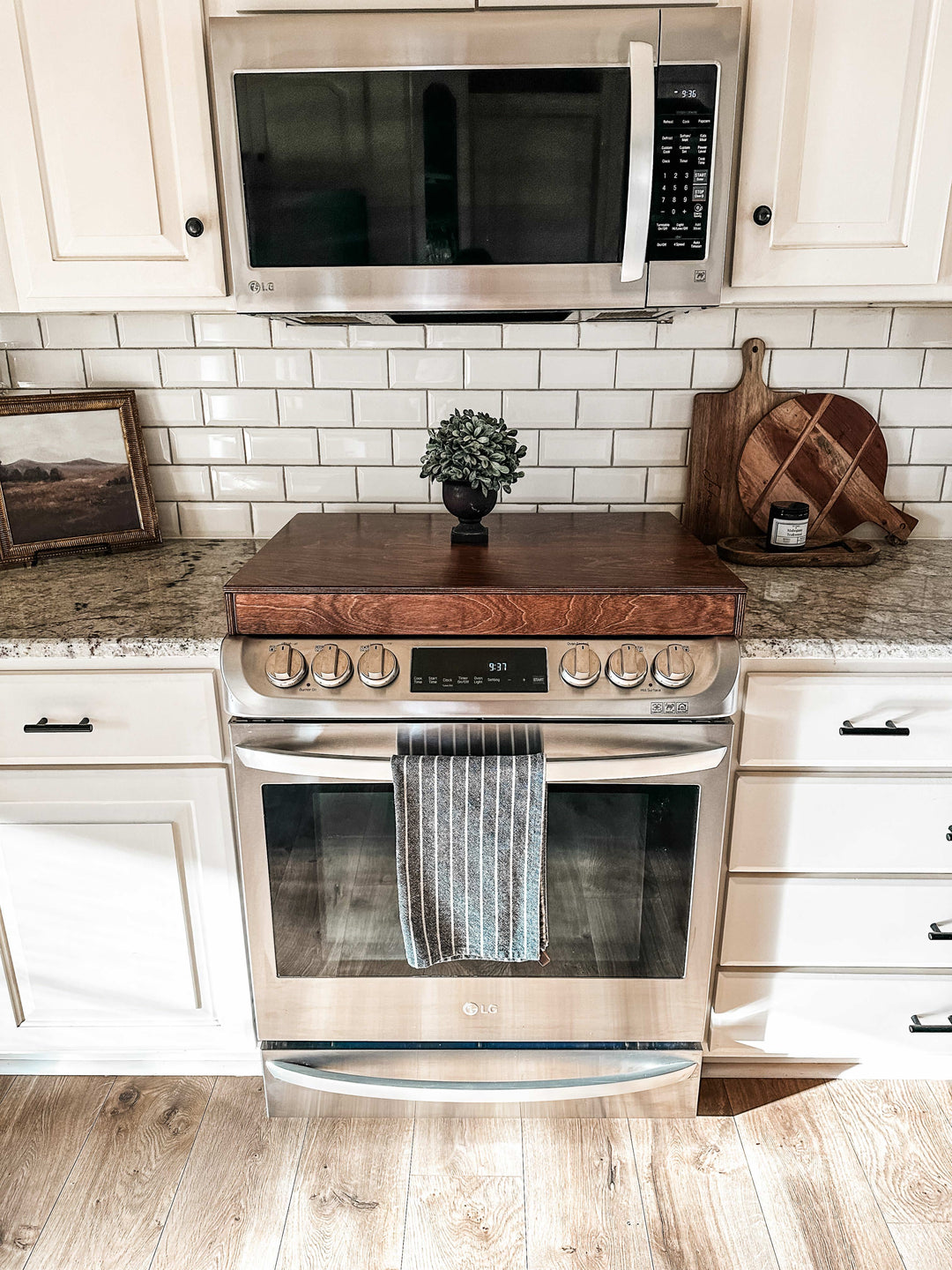 Clean and simple red oak stain color stove cover