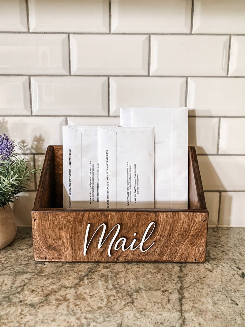 handmade wooden mail caddy