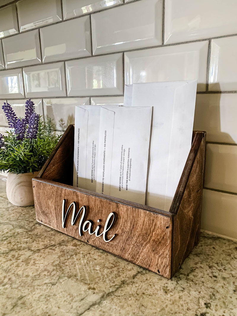 handmade wooden mail caddy