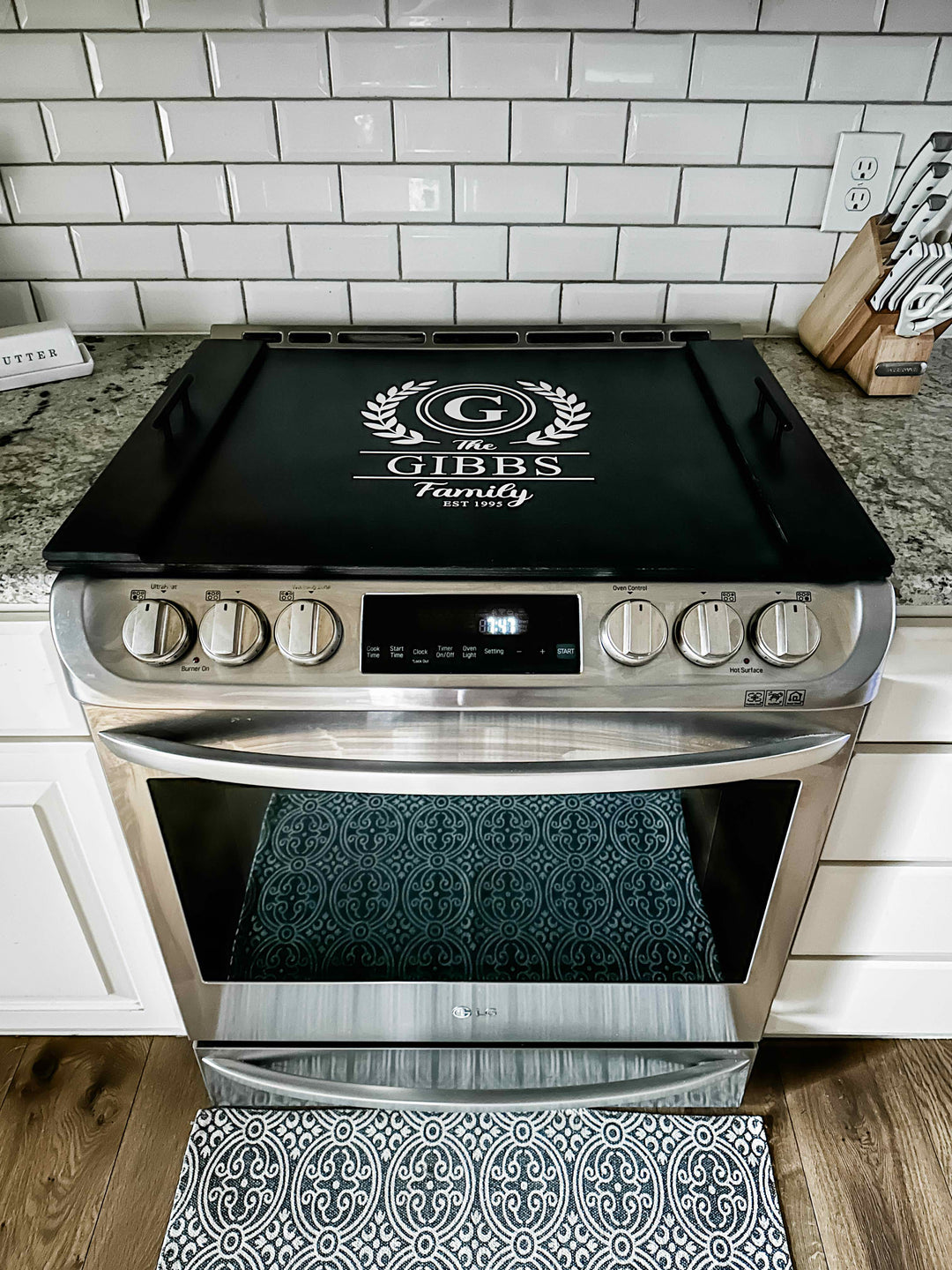Personalized family name stove cover, Black - Gibbs