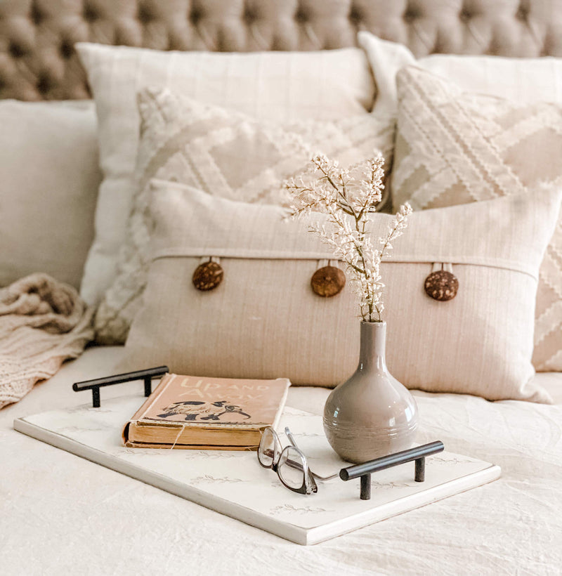 clearance cottage tray in white distressed finish with floral detail ~  ready to ship