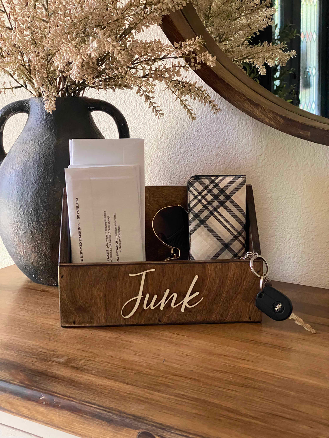 handmade wooden remote "junk" caddy