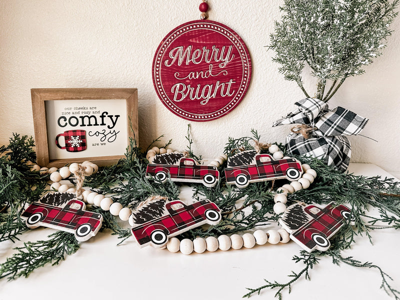 Farmhouse red plaid farm truck beaded garland