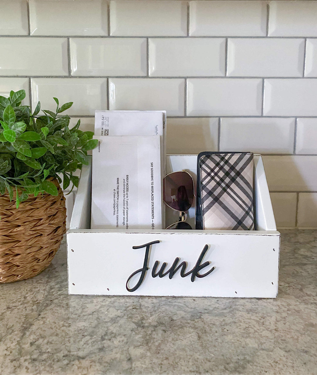 handmade wooden remote "junk" caddy white distressed