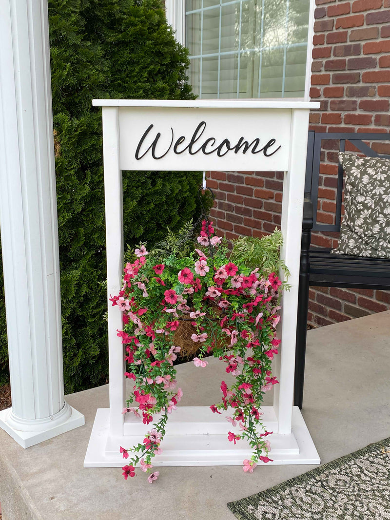 Wooden hanging basket plant stand – freestanding + handmade