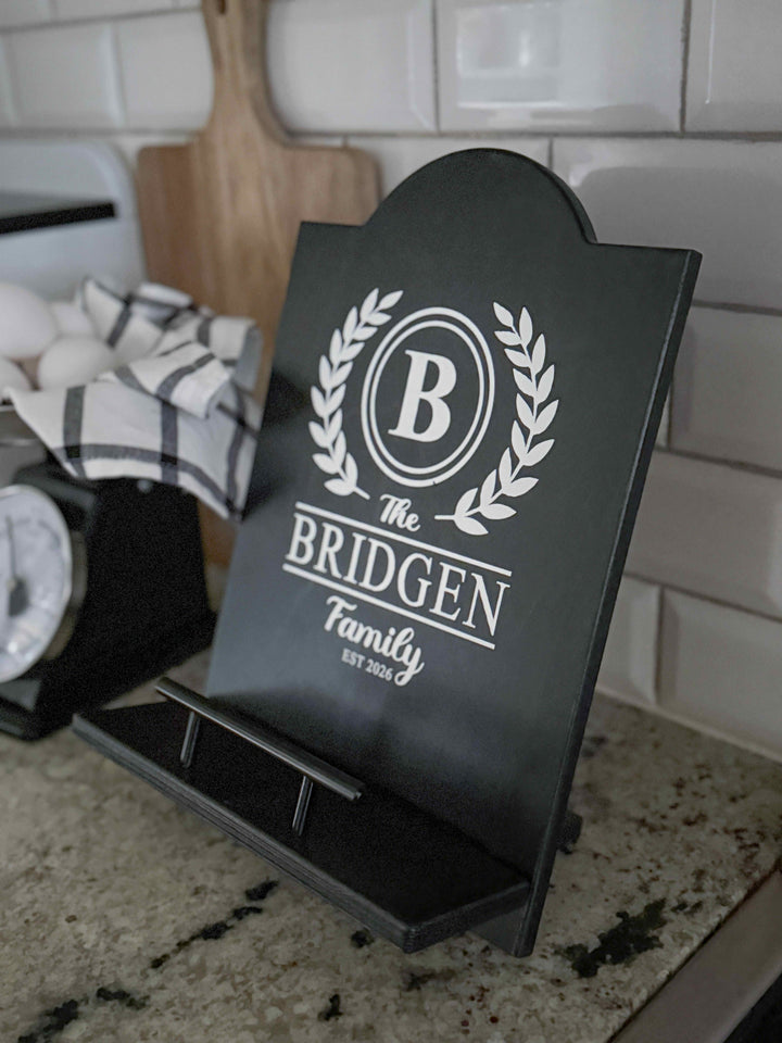 Solid black cookbook holder - personalized