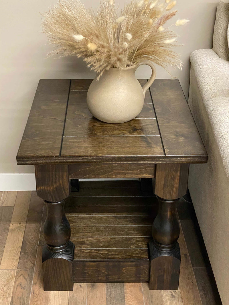 Rustic Baluster Farmhouse End Table Fully Stained