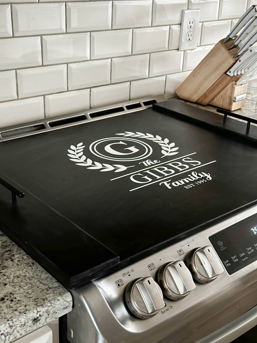 Personalized family name stove cover, Black - Gibbs