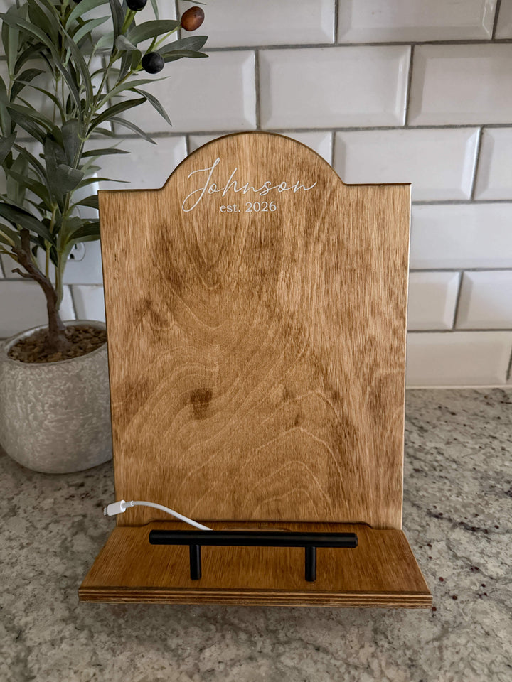 Golden Oak stained cookbook holder with personalization