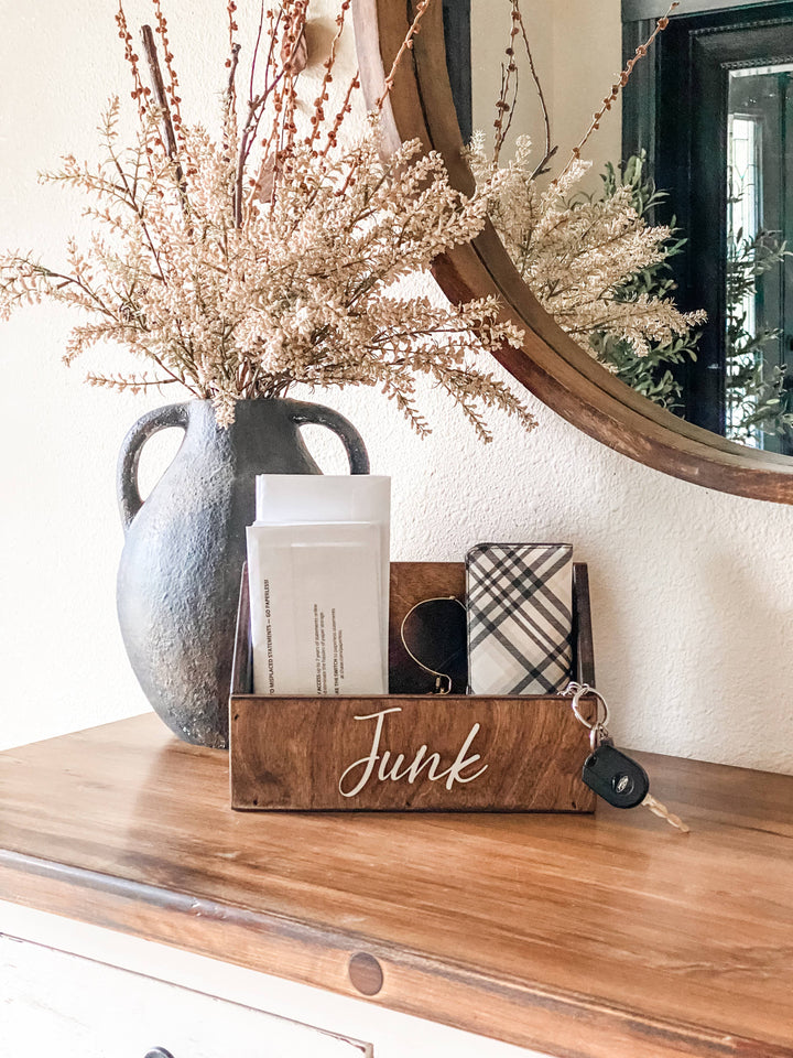 handmade wooden remote "junk" caddy