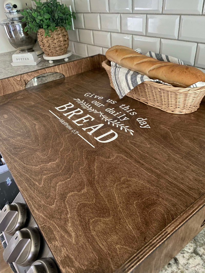 Warm brown stove cover: Daily Bread prayer