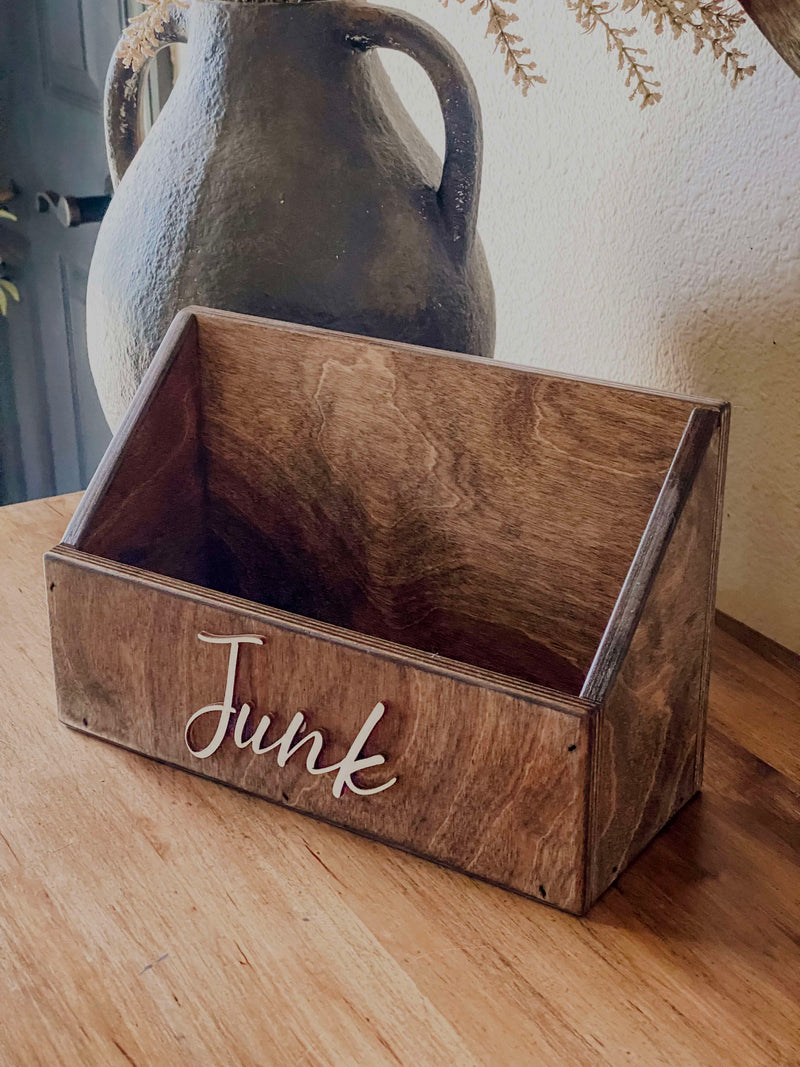 handmade wooden remote "junk" caddy