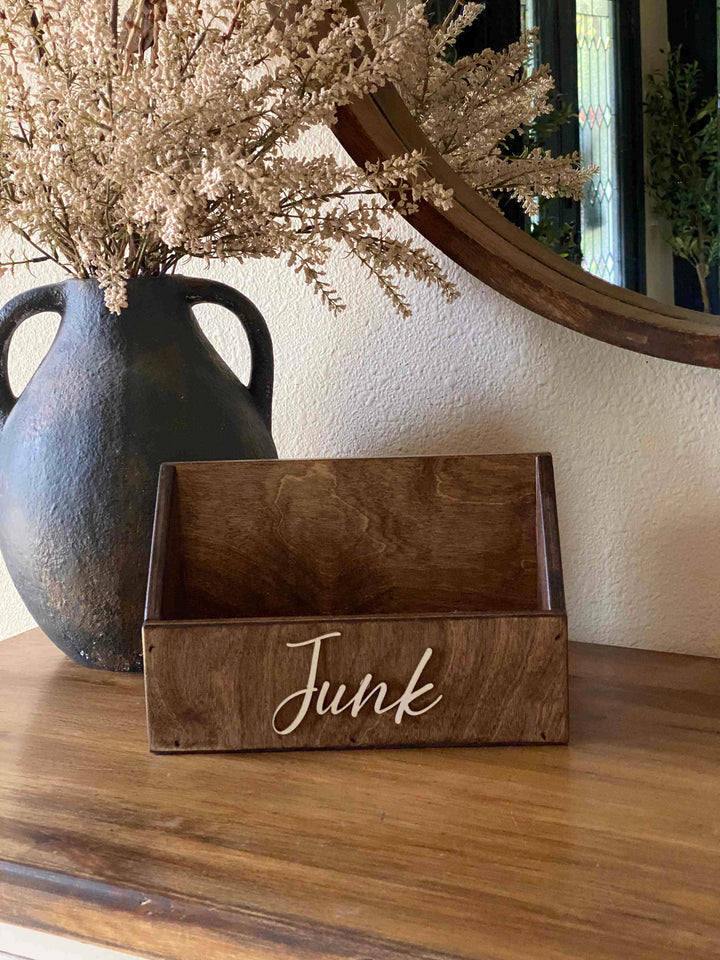 handmade wooden remote "junk" caddy