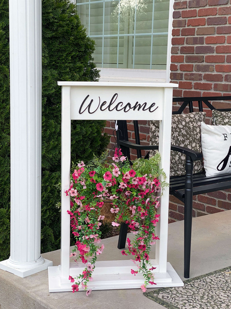 Wooden hanging basket plant stand – freestanding + handmade