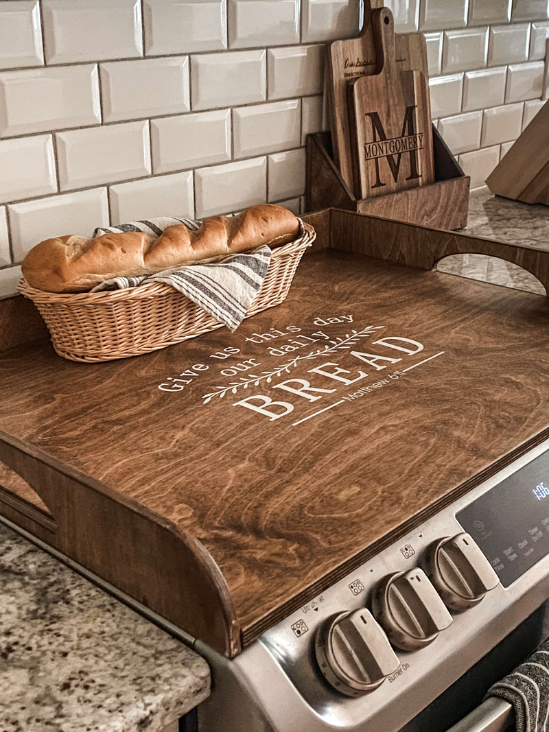 Warm brown stove cover: Daily Bread prayer