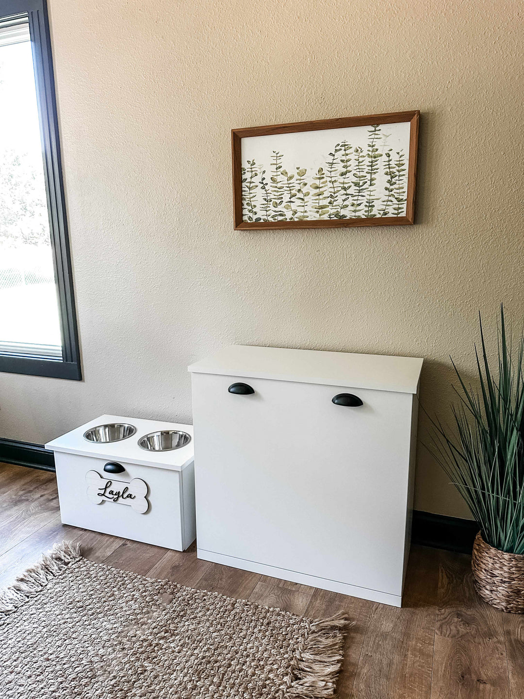 Double style pet food storage in white modern