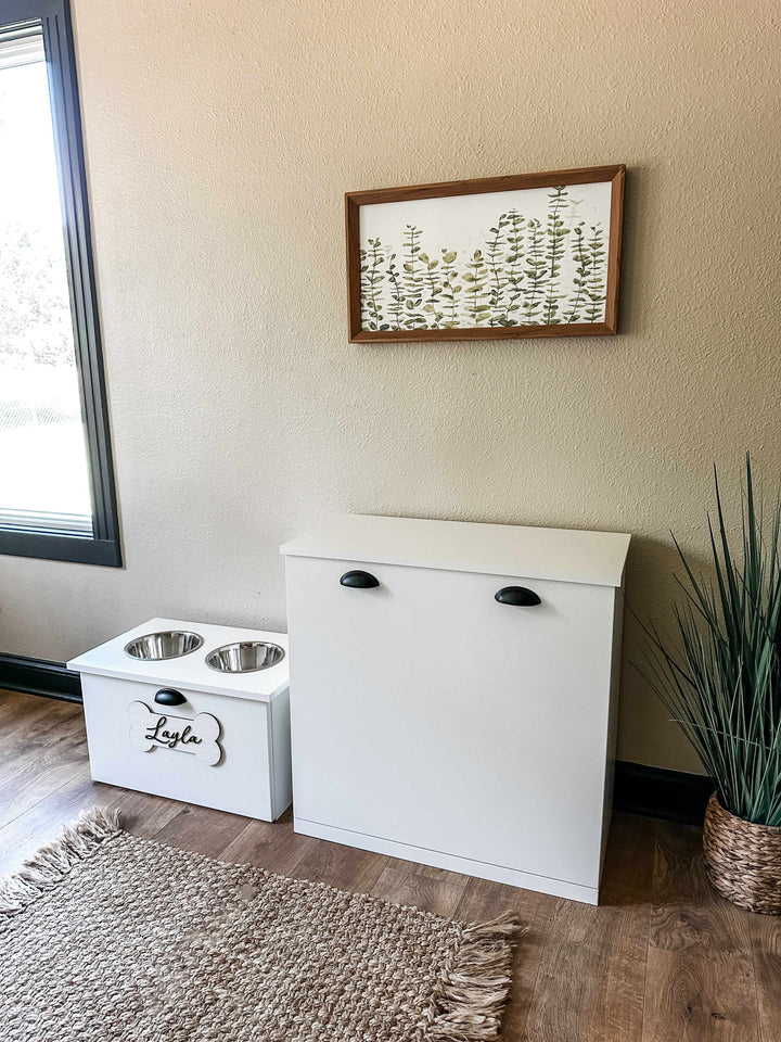 Double style pet food storage in white modern