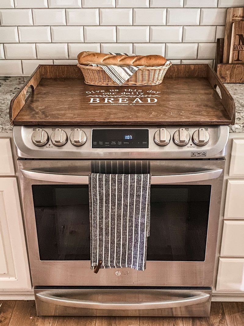 Warm brown stove cover: Daily Bread prayer
