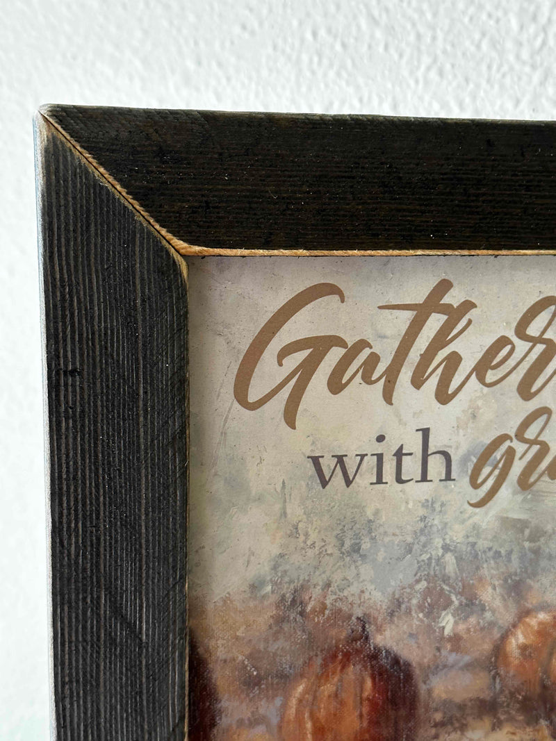 Gather here vintage pumpkin sign with tobacco lathe frame