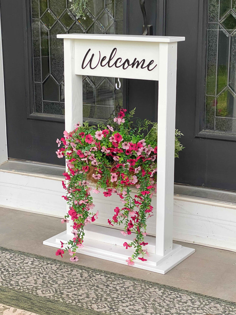 Wooden hanging basket plant stand – freestanding + handmade